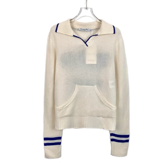 Christian Dior Womens Cashmere Sweater With Blue Stripes & Dior Vibe Logo - Picture 1 of 7